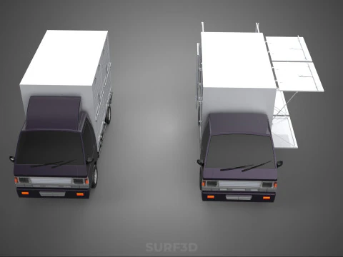 2 CONFIGURATION OPEN CLOSED BOX TRUCK DELIVERY CARGO PICKUP VAN 3D Model