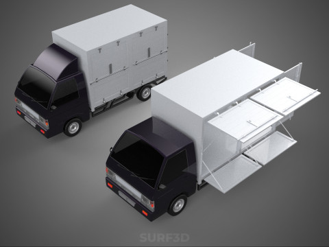 2 CONFIGURATION OPEN CLOSED BOX TRUCK DELIVERY CARGO PICKUP VAN 3D Model