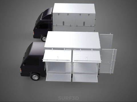 2 CONFIGURATION OPEN CLOSED BOX TRUCK DELIVERY CARGO PICKUP VAN 3D Model