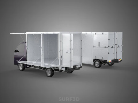 2 CONFIGURATION OPEN CLOSED BOX TRUCK DELIVERY CARGO PICKUP VAN 3D Model