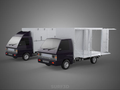 2 CONFIGURATION OPEN CLOSED BOX TRUCK DELIVERY CARGO PICKUP VAN 3D Model