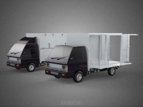 2 CONFIGURATION OPEN CLOSED BOX TRUCK DELIVERY CARGO PICKUP VAN 3D Model