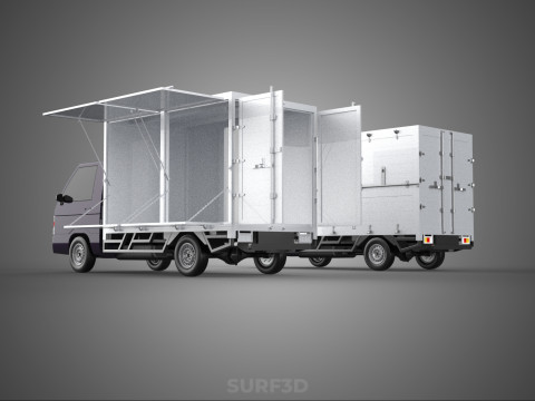2 CONFIGURATION OPEN CLOSED BOX TRUCK DELIVERY CARGO PICKUP VAN 3D Model