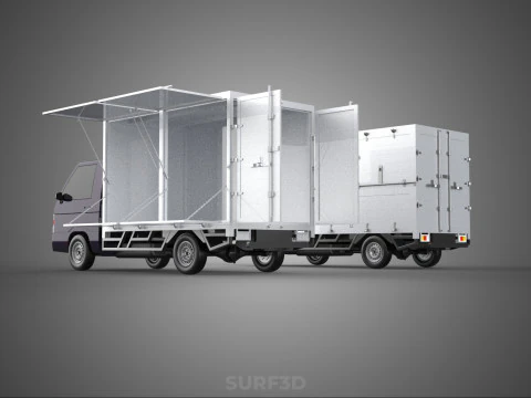 2 CONFIGURATION OPEN CLOSED BOX TRUCK DELIVERY CARGO PICKUP VAN 3D Model