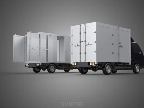 2 CONFIGURATION OPEN CLOSED BOX TRUCK DELIVERY CARGO PICKUP VAN 3D Model