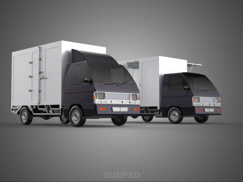 2 CONFIGURATION OPEN CLOSED BOX TRUCK DELIVERY CARGO PICKUP VAN 3D Model