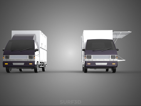 2 CONFIGURATION OPEN CLOSED BOX TRUCK DELIVERY CARGO PICKUP VAN 3D Model
