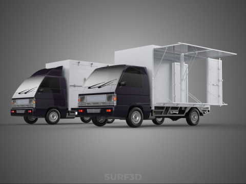 2 CONFIGURATION OPEN CLOSED BOX TRUCK DELIVERY CARGO PICKUP VAN 3D Model
