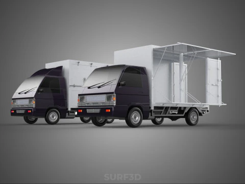 2 CONFIGURATION OPEN CLOSED BOX TRUCK DELIVERY CARGO PICKUP VAN 3D Model