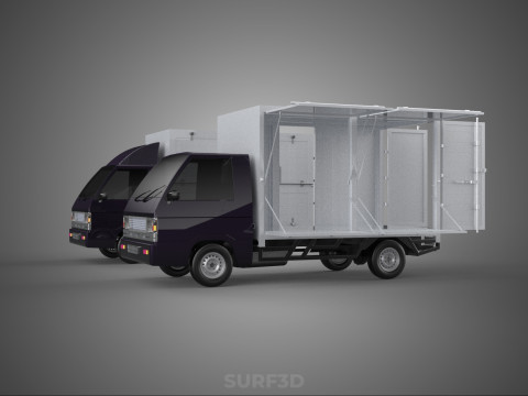 2 CONFIGURATION OPEN CLOSED BOX TRUCK DELIVERY CARGO PICKUP VAN 3D Model