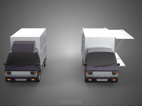 2 CONFIGURATION OPEN CLOSED BOX TRUCK DELIVERY CARGO PICKUP VAN 3D Model