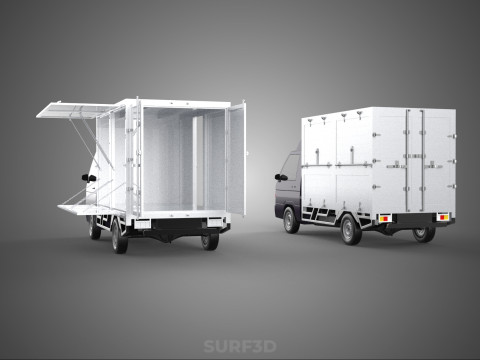 2 CONFIGURATION OPEN CLOSED BOX TRUCK DELIVERY CARGO PICKUP VAN 3D Model