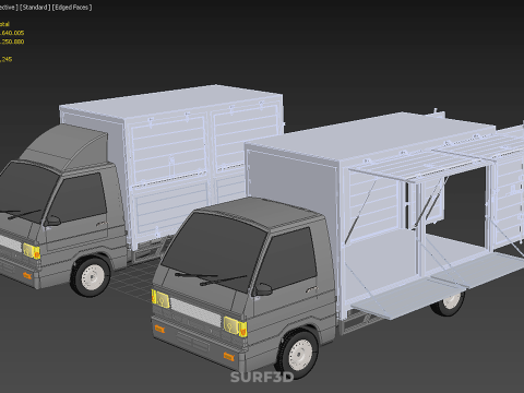 2 CONFIGURATION OPEN CLOSED BOX TRUCK DELIVERY CARGO PICKUP VAN 3D Model