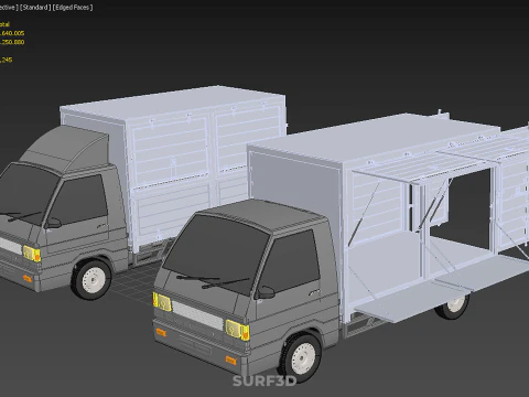 2 CONFIGURATION OPEN CLOSED BOX TRUCK DELIVERY CARGO PICKUP VAN 3D Model