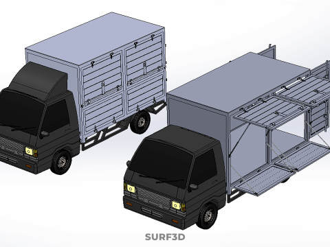 2 CONFIGURATION OPEN CLOSED BOX TRUCK DELIVERY CARGO PICKUP VAN 3D Model