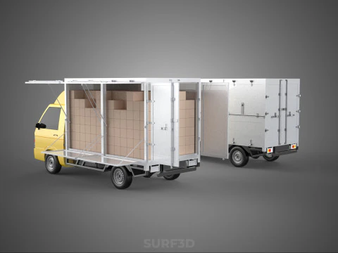 LIGHT DUTY BOX TRUCK DELIVERY CARGO PACKAGE PICKUP VAN LORRY CAR 3D Model