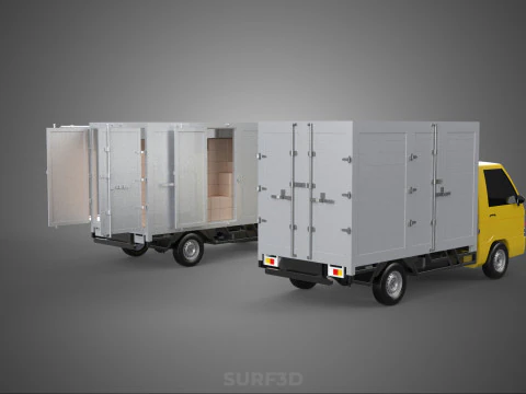 LIGHT DUTY BOX TRUCK DELIVERY CARGO PACKAGE PICKUP VAN LORRY CAR 3D Model
