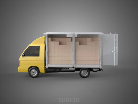 LIGHT DUTY BOX TRUCK DELIVERY CARGO PACKAGE PICKUP VAN LORRY CAR 3D Model