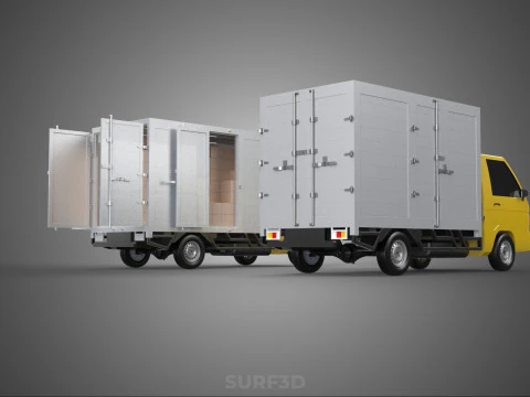 LIGHT DUTY BOX TRUCK DELIVERY CARGO PACKAGE PICKUP VAN LORRY CAR 3D Model