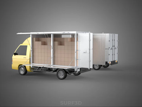 LIGHT DUTY BOX TRUCK DELIVERY CARGO PACKAGE PICKUP VAN LORRY CAR 3D Model