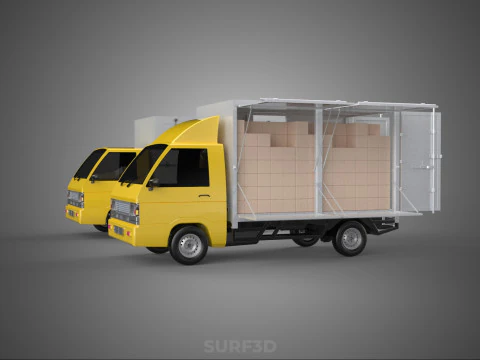 LIGHT DUTY BOX TRUCK DELIVERY CARGO PACKAGE PICKUP VAN LORRY CAR 3D Model