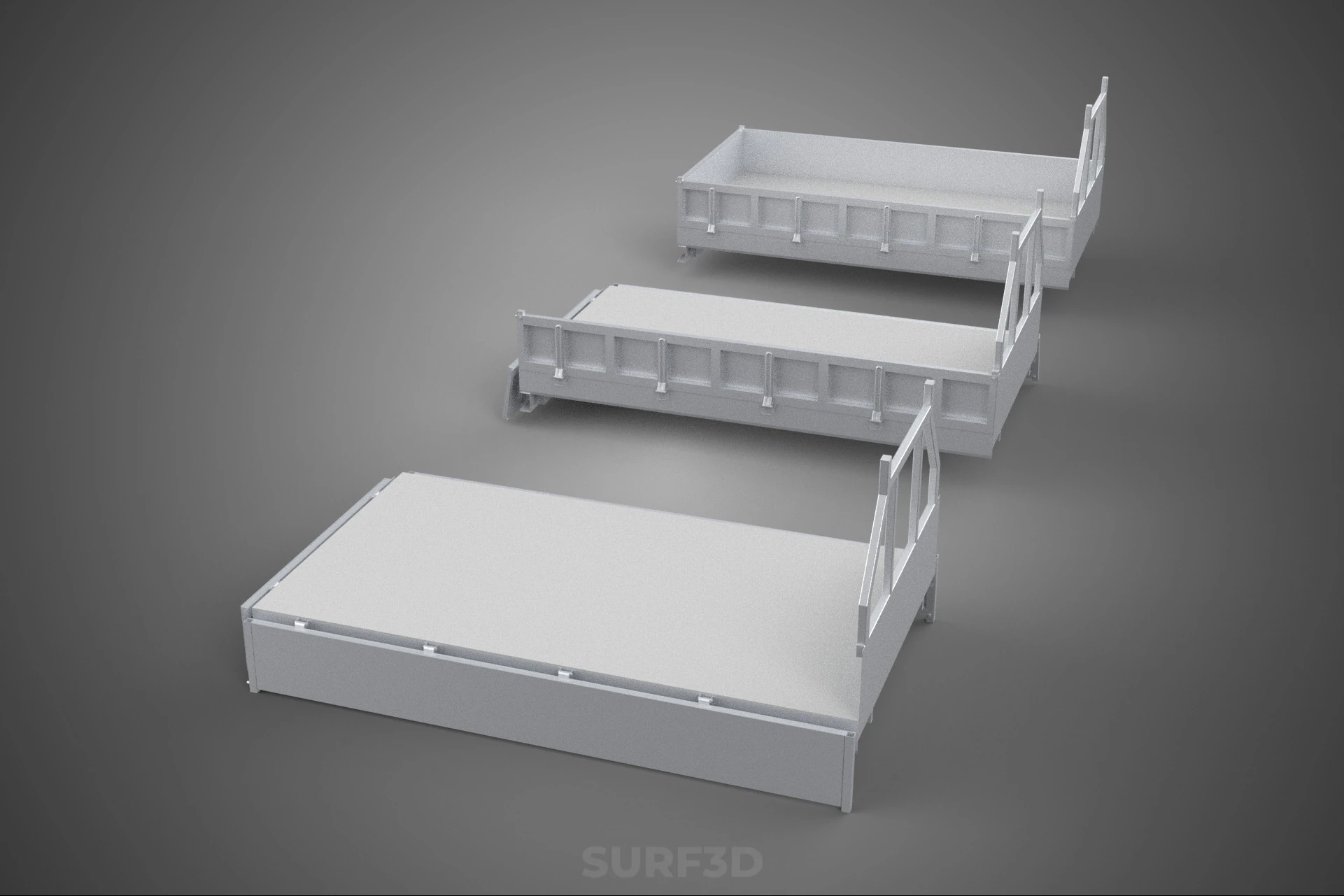 OPEN CLOSED TRUCK BACK 3 WAY WIDE DECK DROP SIDE LOAD BED PICKUP 3D Model .c4d .max .obj .3ds .fbx .stl .blend 