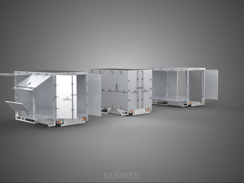 3 COLLECTION FRAME STRUCTURE BOX TRUCK CARGO PICKUP FREIGHT CAR 3D 模型