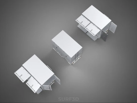 3 COLLECTION FRAME STRUCTURE BOX TRUCK CARGO PICKUP FREIGHT CAR 3D Model