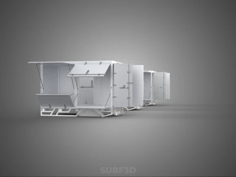 3 COLLECTION FRAME STRUCTURE BOX TRUCK CARGO PICKUP FREIGHT CAR 3D Model
