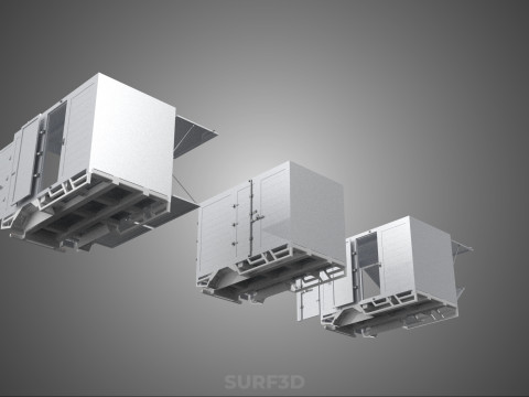 3 COLLECTION FRAME STRUCTURE BOX TRUCK CARGO PICKUP FREIGHT CAR 3D 模型