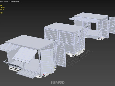 3 COLLECTION FRAME STRUCTURE BOX TRUCK CARGO PICKUP FREIGHT CAR 3D Model