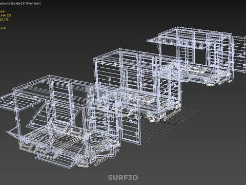 3 COLLECTION FRAME STRUCTURE BOX TRUCK CARGO PICKUP FREIGHT CAR 3D Model