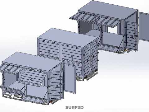 3 COLLECTION FRAME STRUCTURE BOX TRUCK CARGO PICKUP FREIGHT CAR 3D Model