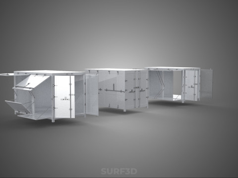 3 CONFIGURATION CLOSED OPEN BOX TRUCK DELIVERY CARGO PICKUP CAR 3D Modell