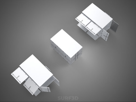 3 CONFIGURATION CLOSED OPEN BOX TRUCK DELIVERY CARGO PICKUP CAR 3D Modell