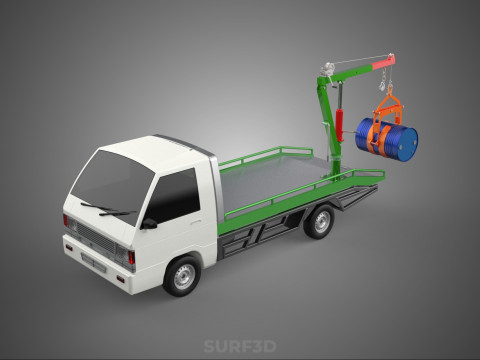 FLATBED TRUCK PICKUP CRANE LIFTING WINCH HOIST JIB DRUM BARREL 3D Model