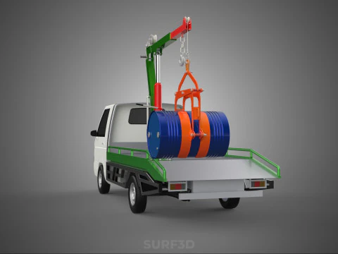 FLATBED TRUCK PICKUP CRANE LIFTING WINCH HOIST JIB DRUM BARREL 3D Model