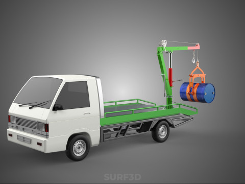 FLATBED TRUCK PICKUP CRANE LIFTING WINCH HOIST JIB DRUM BARREL Modelo 3D
