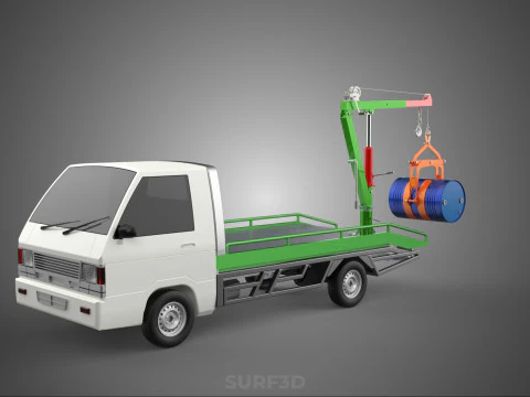 FLATBED TRUCK PICKUP CRANE LIFTING WINCH HOIST JIB DRUM BARREL 3D Model