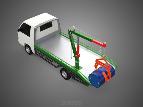 FLATBED TRUCK PICKUP CRANE LIFTING WINCH HOIST JIB DRUM BARREL Modelo 3D