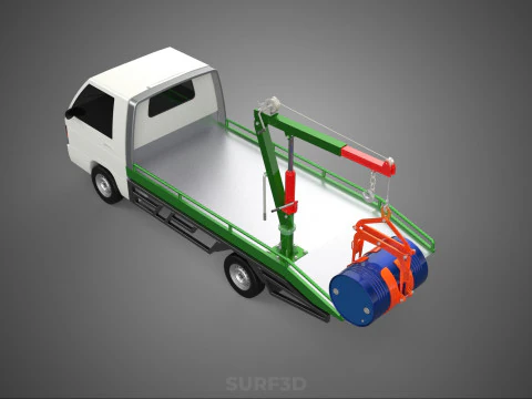 FLATBED TRUCK PICKUP CRANE LIFTING WINCH HOIST JIB DRUM BARREL 3D Model