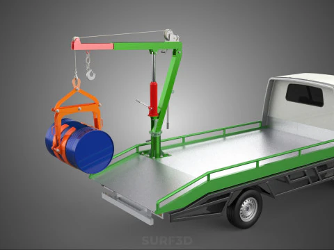 FLATBED TRUCK PICKUP CRANE LIFTING WINCH HOIST JIB DRUM BARREL 3D Model