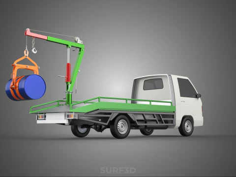 FLATBED TRUCK PICKUP CRANE LIFTING WINCH HOIST JIB DRUM BARREL 3D Model
