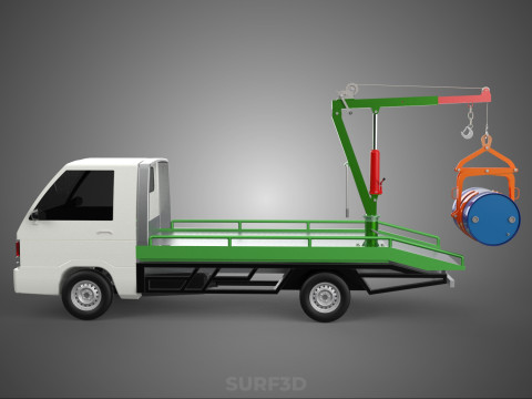 FLATBED TRUCK PICKUP CRANE LIFTING WINCH HOIST JIB DRUM BARREL Modelo 3D