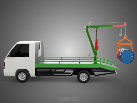 FLATBED TRUCK PICKUP CRANE LIFTING WINCH HOIST JIB DRUM BARREL 3D Model