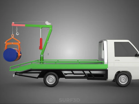 FLATBED TRUCK PICKUP CRANE LIFTING WINCH HOIST JIB DRUM BARREL 3D Model