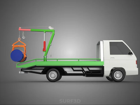 FLATBED TRUCK PICKUP CRANE LIFTING WINCH HOIST JIB DRUM BARREL 3D Model