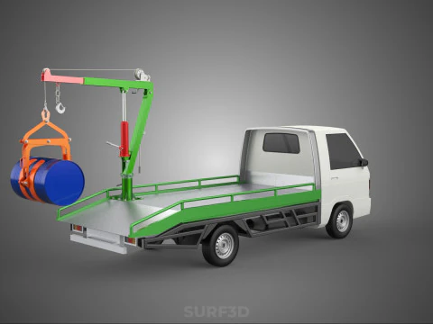 FLATBED TRUCK PICKUP CRANE LIFTING WINCH HOIST JIB DRUM BARREL 3D Model