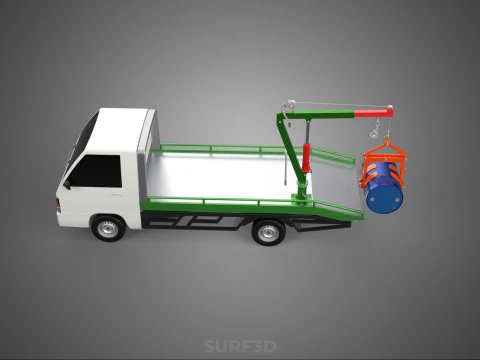 FLATBED TRUCK PICKUP CRANE LIFTING WINCH HOIST JIB DRUM BARREL 3D Model