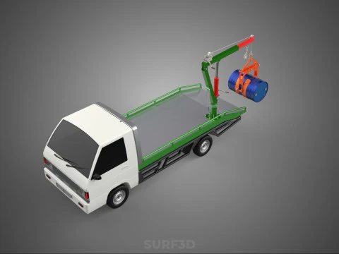 FLATBED TRUCK PICKUP CRANE LIFTING WINCH HOIST JIB DRUM BARREL 3D Model